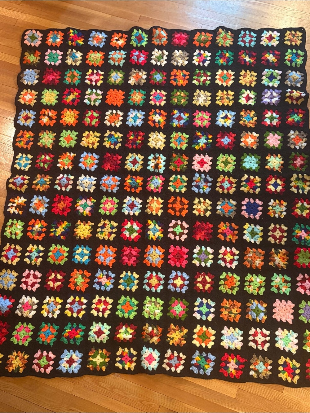 Vtg. Granny Sq. “Rosanne” Handmade Blanket - great colors & condition!!! 54”x62”